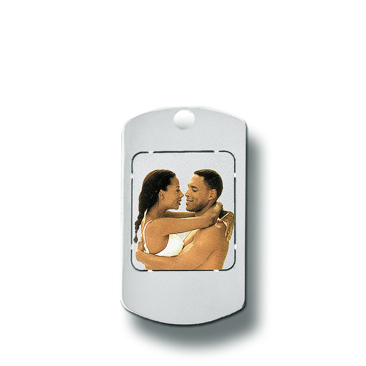 Personalized 14K Gold Picture Pendant Dog Tag with Cut-out Photo Frame  Shape - 14K White Gold / Medium - 0.80 x 1.50