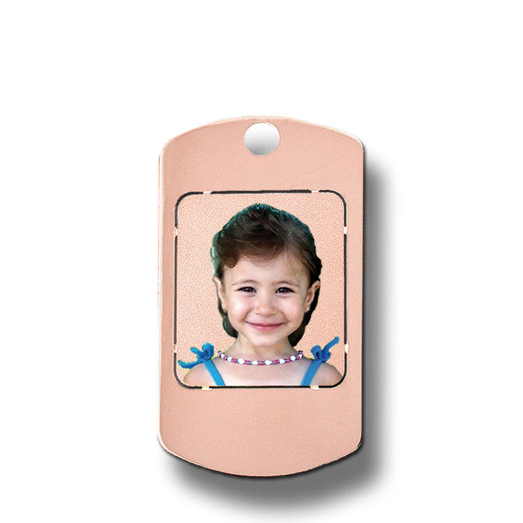 Personalized 14K Gold Picture Pendant Dog Tag with Cut-out Photo Frame  Shape - 14K Rose Gold / Large - 1.00 x 1.75