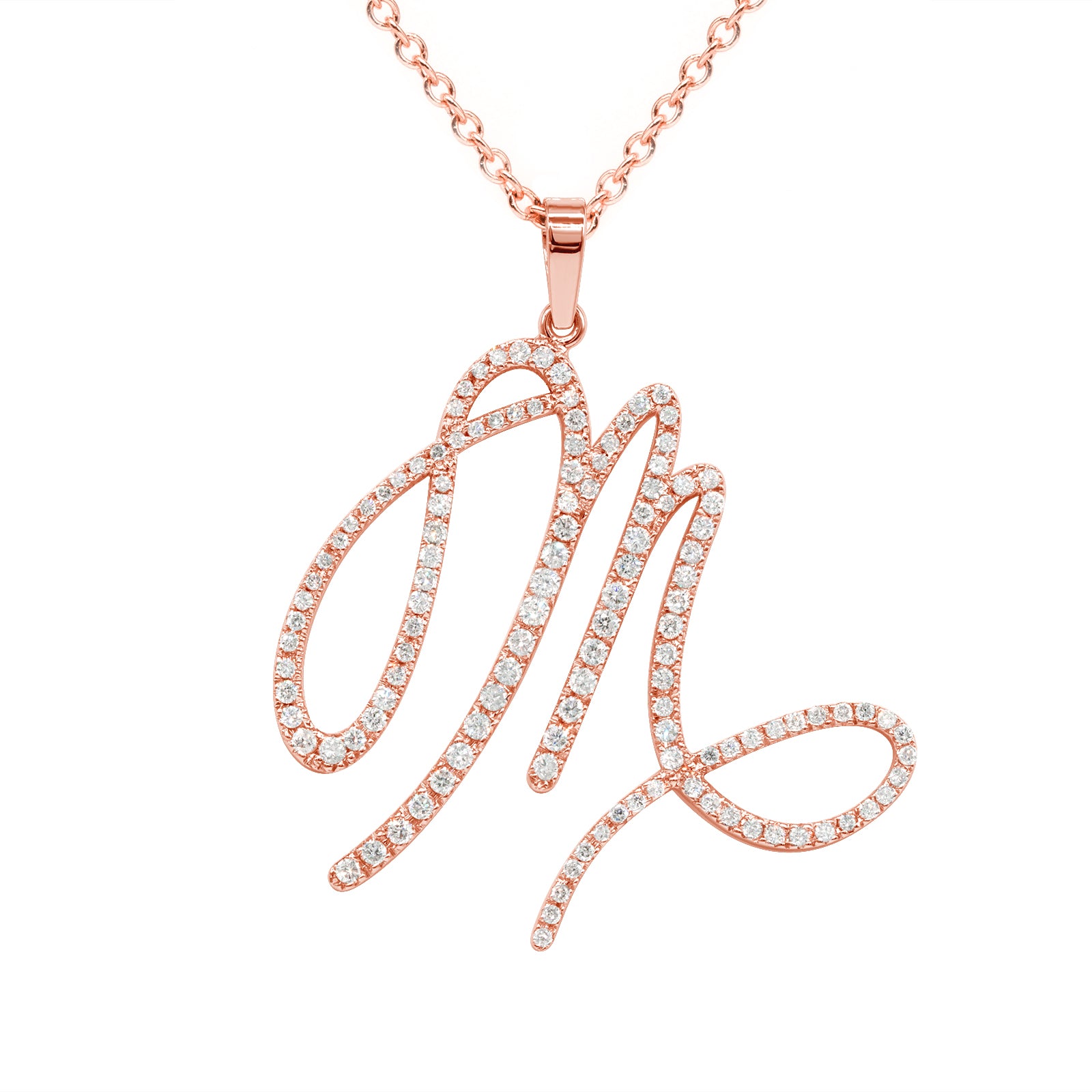 Fancy Script Monogram Pendant with 14K Gold and Diamonds