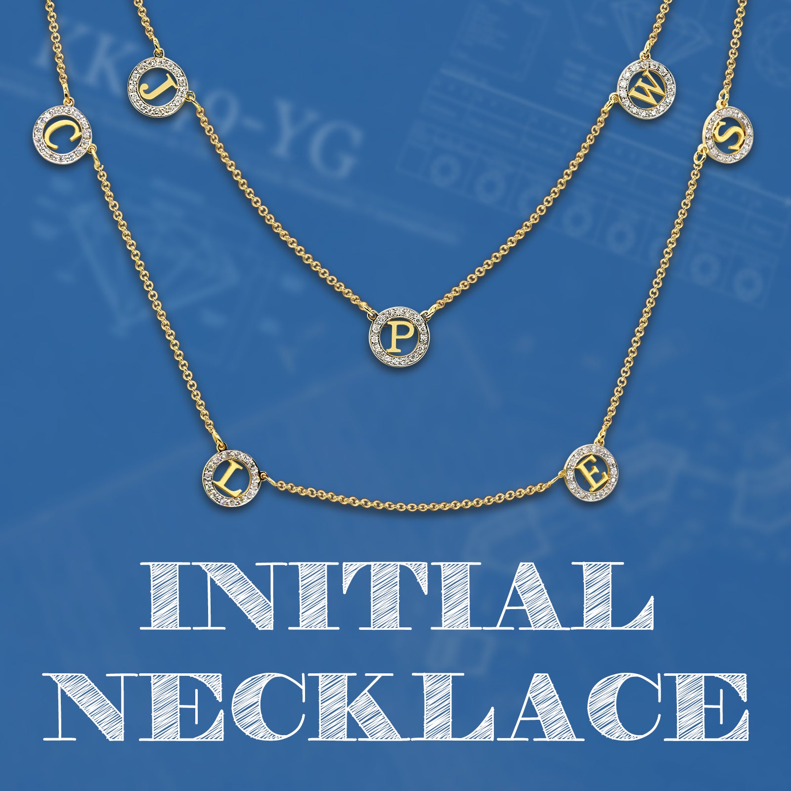 14K Gold Multiple Initial Necklace