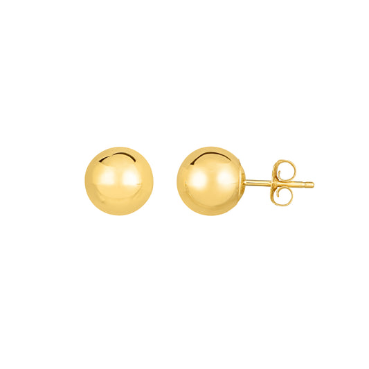 14K Gold Polished Ball Stud Earring with Push Back Clasp