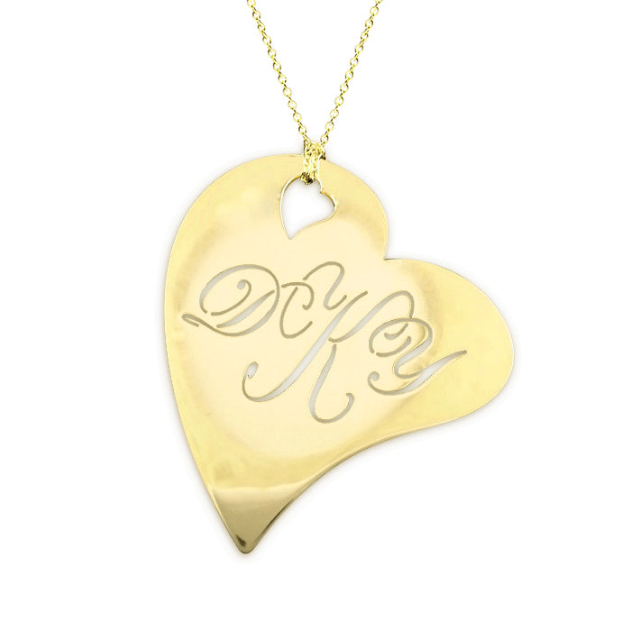 14K Gold Three Initial Monogram Heart Necklace | Personalized