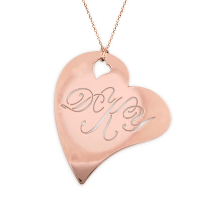 14K Gold Three Initial Monogram Heart Necklace | Personalized