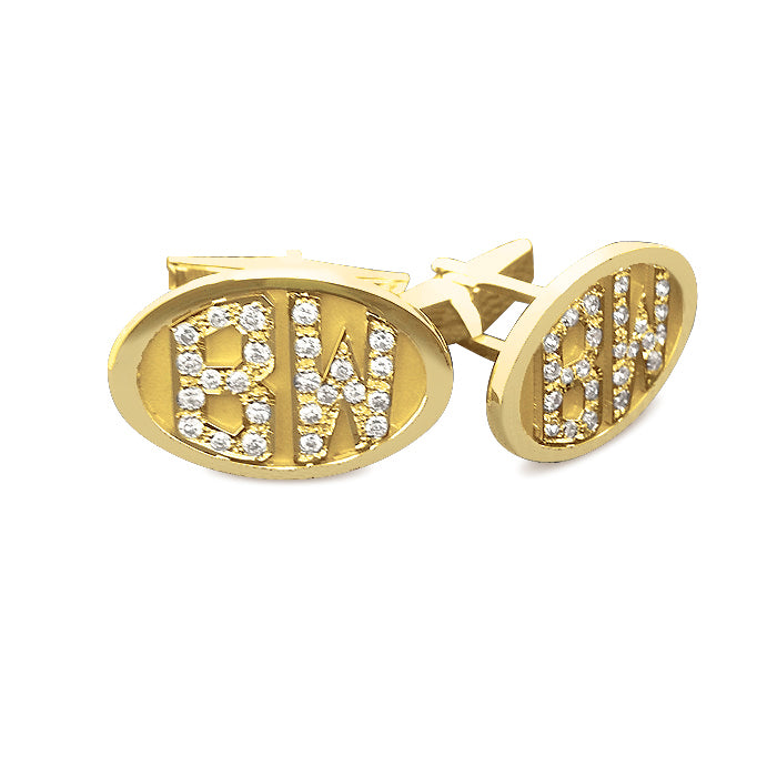 14K Gold and Diamond Custom Monogram Cufflinks