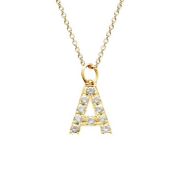 14K Gold and Diamonds Initial Letter Pendant Charm Necklace | 12mm