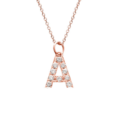 14K Gold and Diamonds Initial Letter Pendant Charm Necklace | 12mm