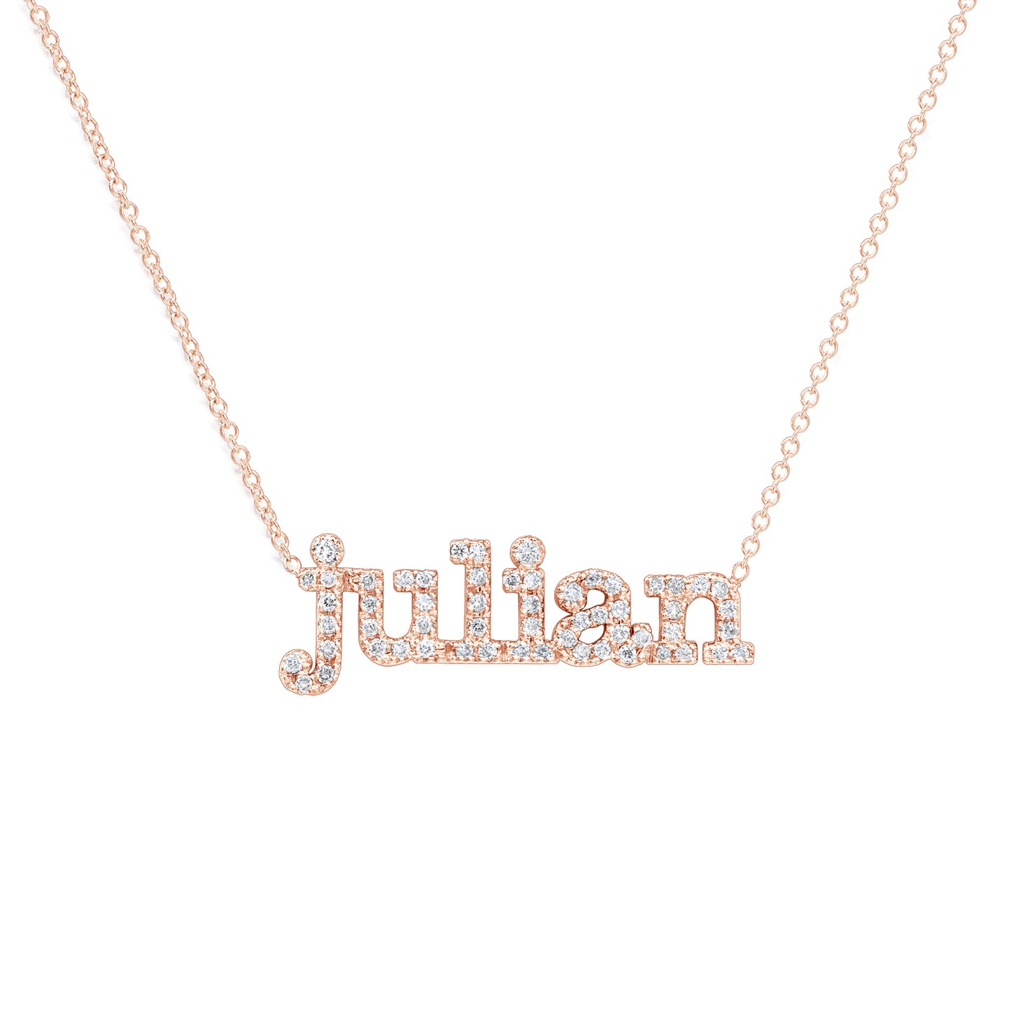 Personalized 14K Gold and Diamond Pave Name Necklace | Block Type