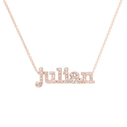 Personalized 14K Gold and Diamond Pave Name Necklace | Block Type