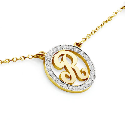 Multi-Initials Station Necklace in 14K Gold with Diamond Halo | Script Text