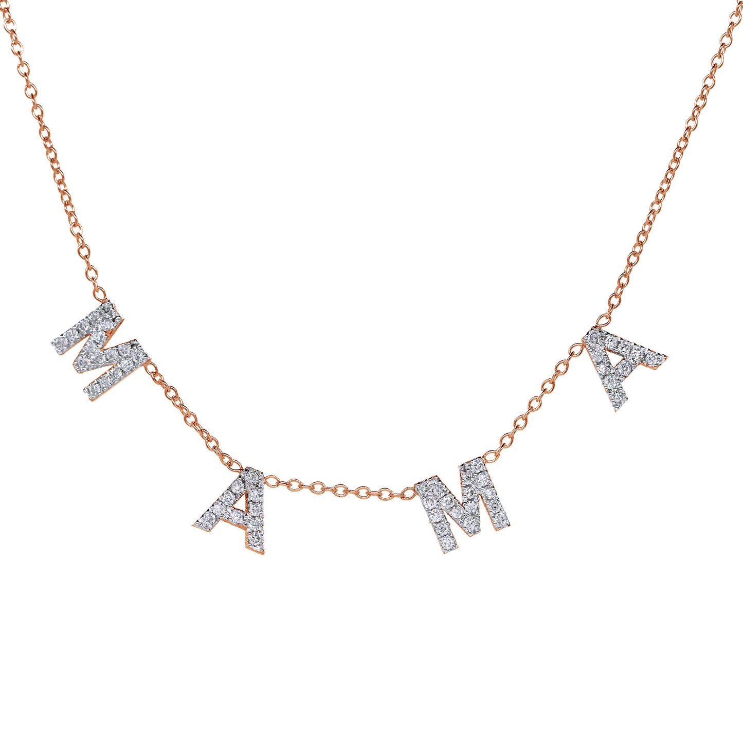 Custom 14K Gold and Diamond Pave Multi-Initials Station Necklace | Letters 6.5mm Tall