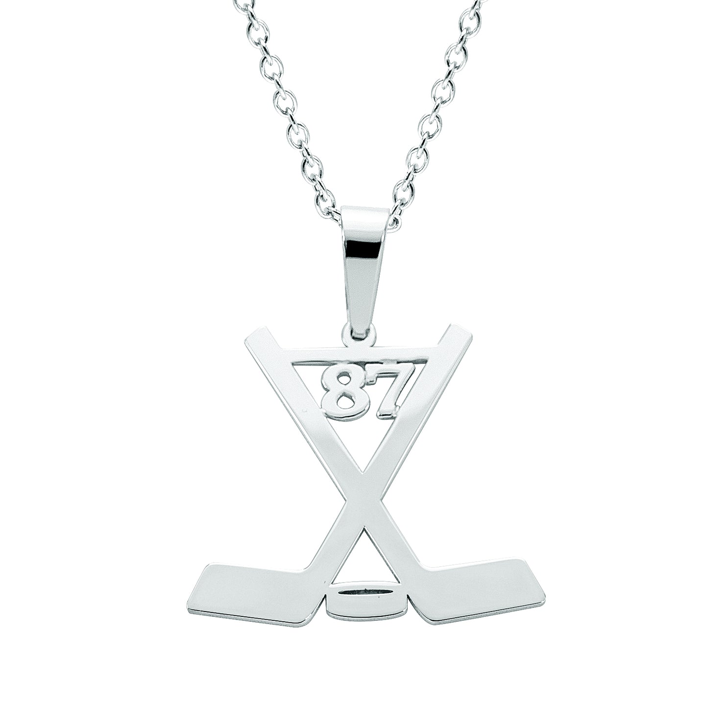 Hockey Sticks and Puck Charm Pendant in 14K Gold | Custom Number