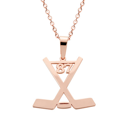 Hockey Sticks and Puck Charm Pendant in 14K Gold | Custom Number