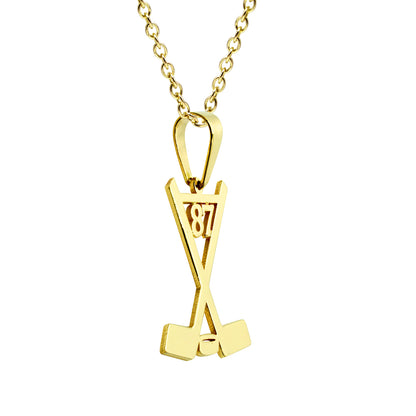 Hockey Sticks and Puck Charm Pendant in 14K Gold | Custom Number