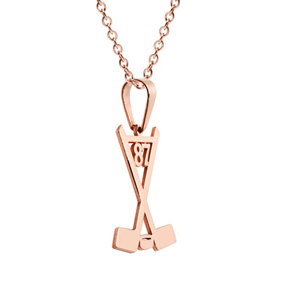 Hockey Sticks and Puck Charm Pendant in 14K Gold | Custom Number