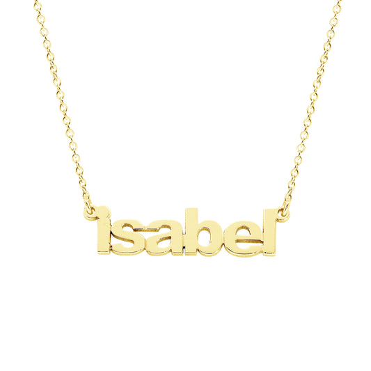 Block Text Name Pendant in Polished 14K Gold