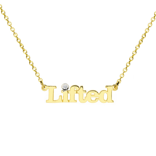 Diamond Accented Nameplate Necklace in 14K Gold
