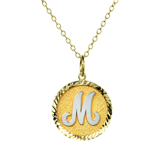 Monogram Pendant with Wave Pattern Border in 14K Gold