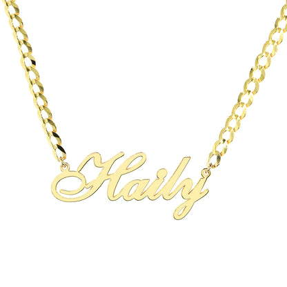 Curb Chain Name Pendant Necklace in High Polished 14K Gold