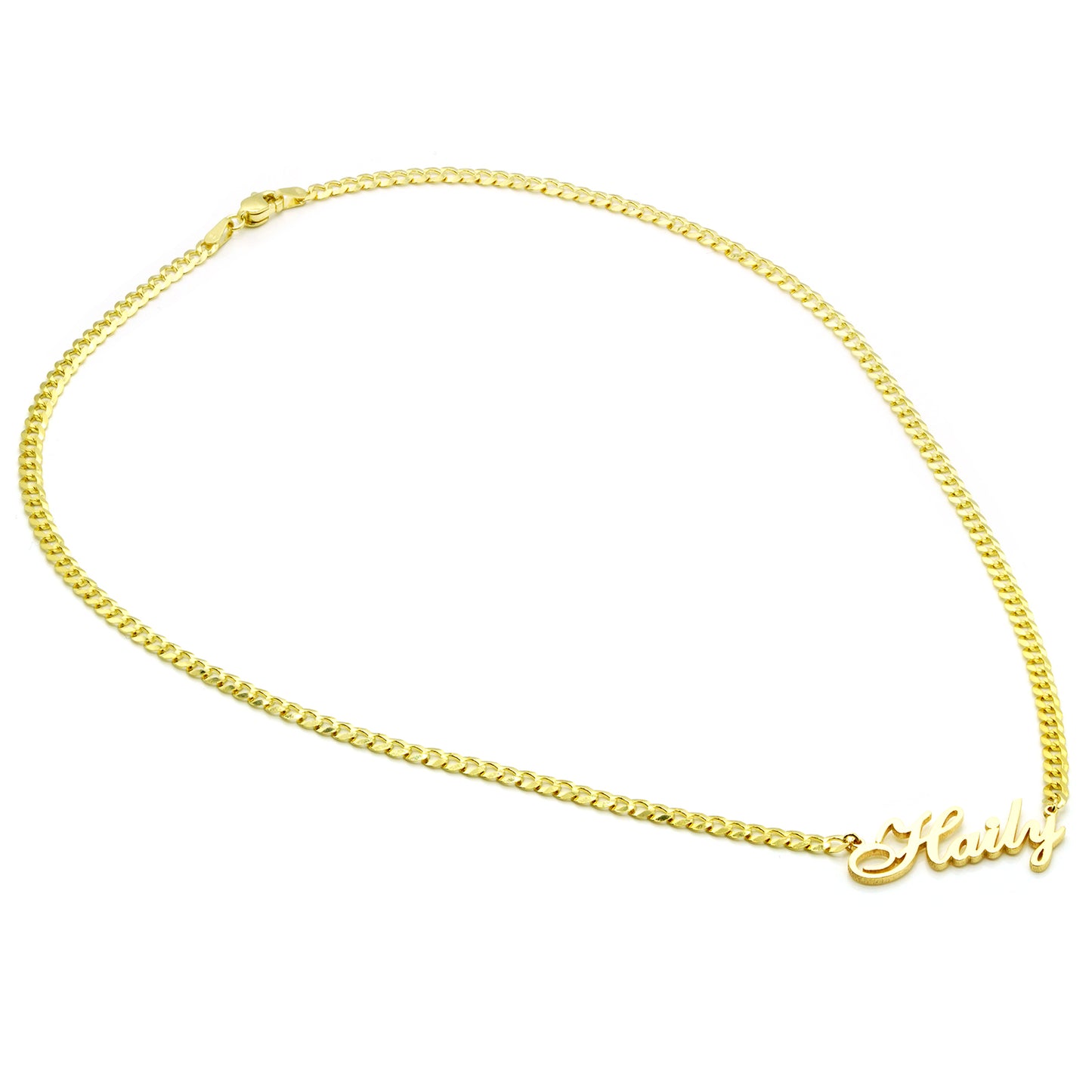 Curb Chain Name Pendant Necklace in High Polished 14K Gold