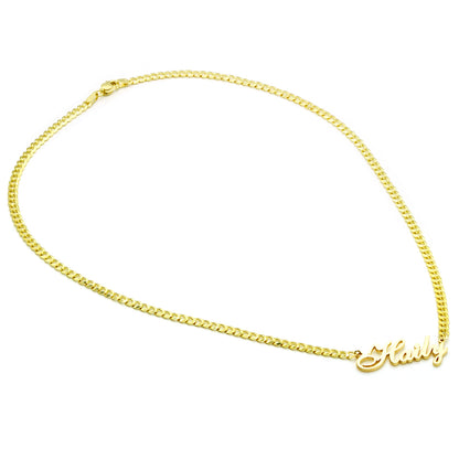 Curb Chain Name Pendant Necklace in High Polished 14K Gold