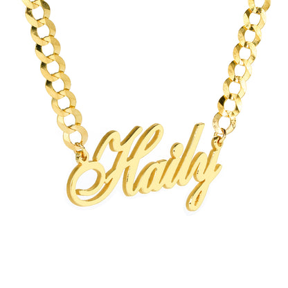 Curb Chain Name Pendant Necklace in High Polished 14K Gold