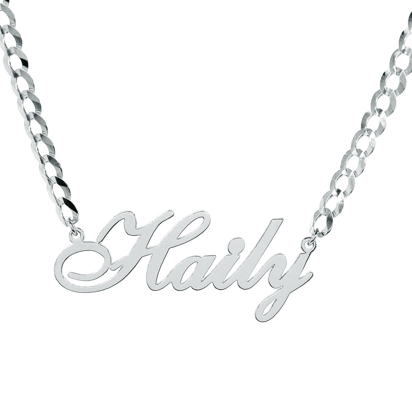 Curb Chain Name Pendant Necklace in High Polished 14K Gold