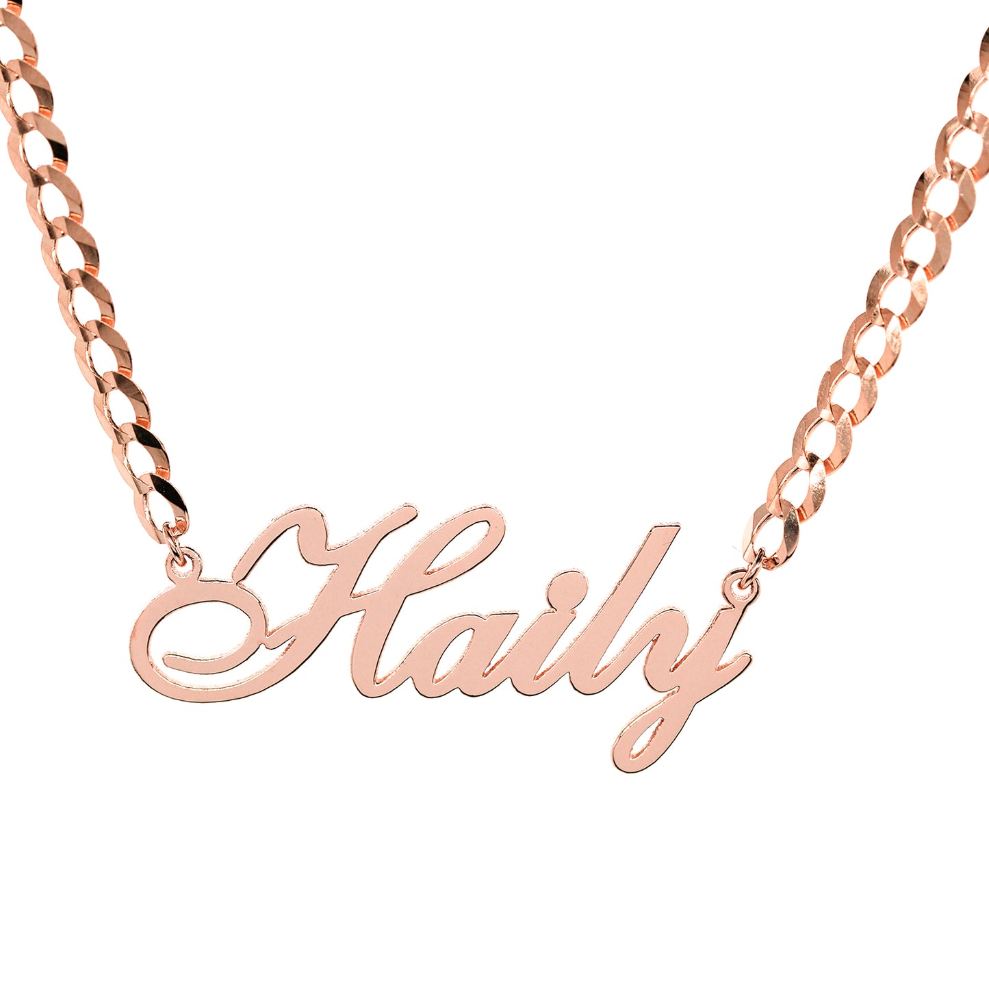 Curb Chain Name Pendant Necklace in High Polished 14K Gold