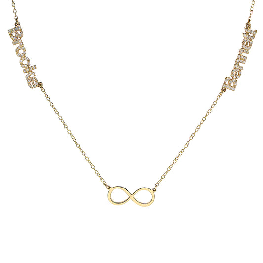 Two Names with Diamonds and Infinity Charm Necklace in 14K Gold