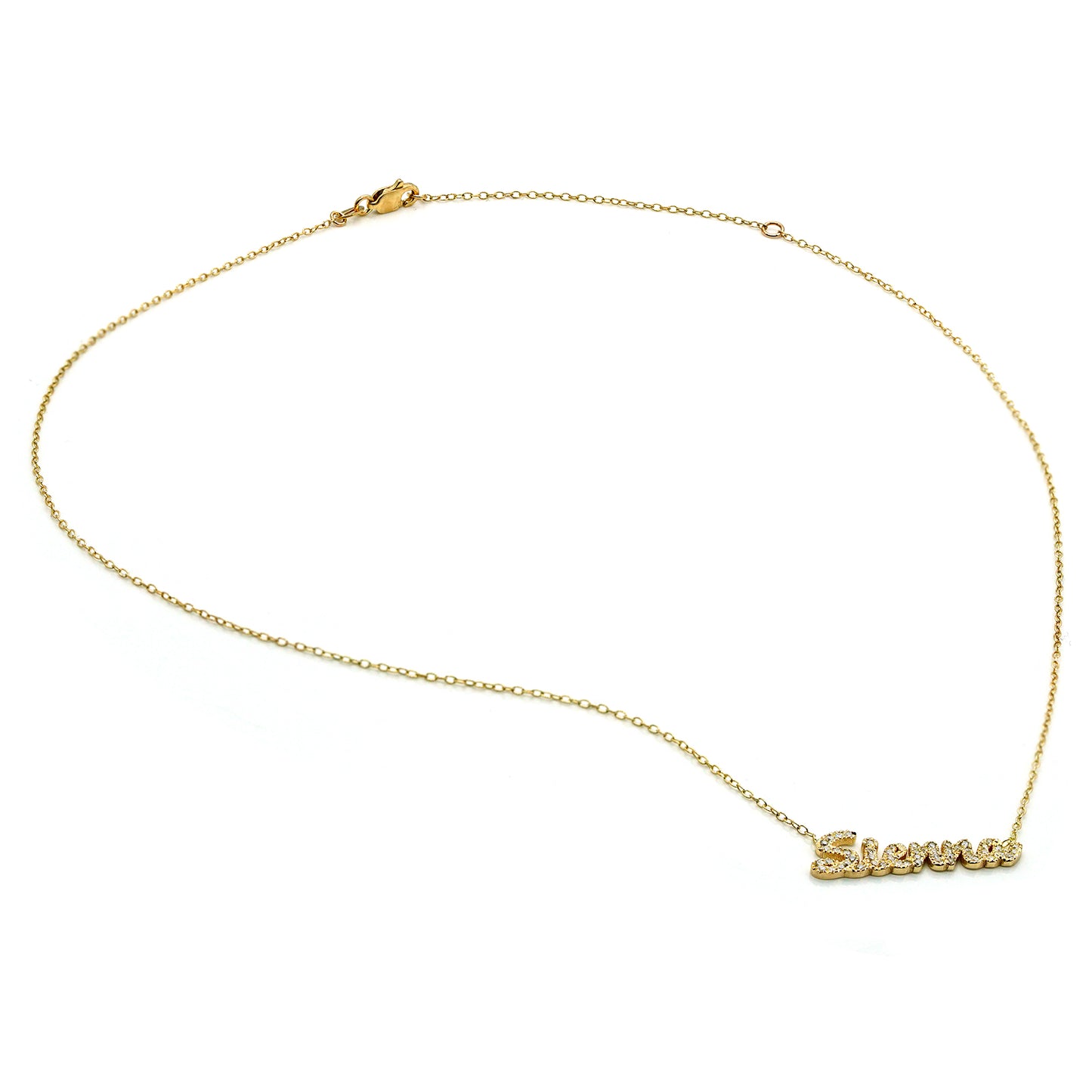 14K Gold and Pave Diamonds Name Necklace in Freestyle Script