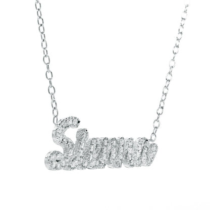 14K Gold and Pave Diamonds Name Necklace in Freestyle Script
