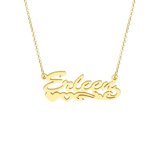 14K Gold Name Plate with Hearts Necklace | High Polish