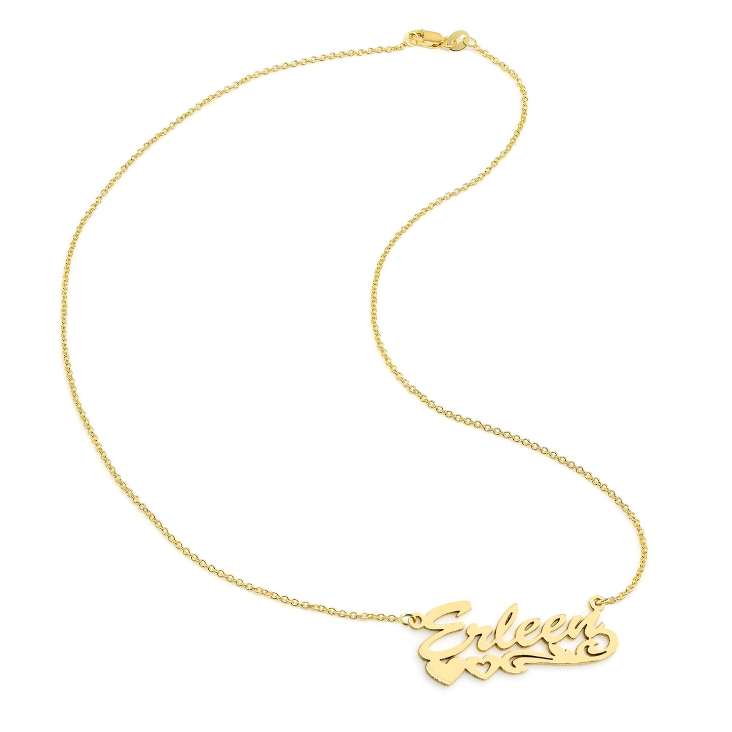 14K Gold Name Plate with Hearts Necklace | High Polish