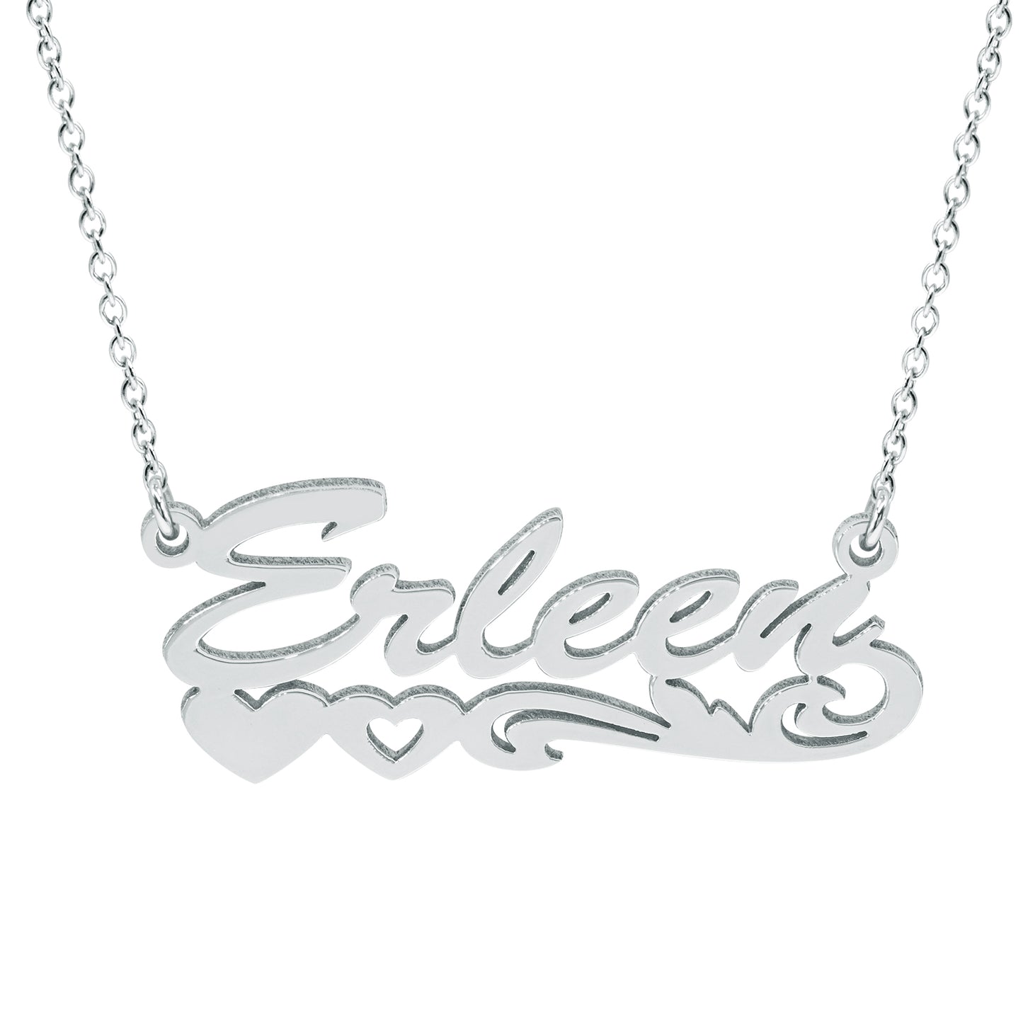 14K Gold Name Plate with Hearts Necklace | High Polish