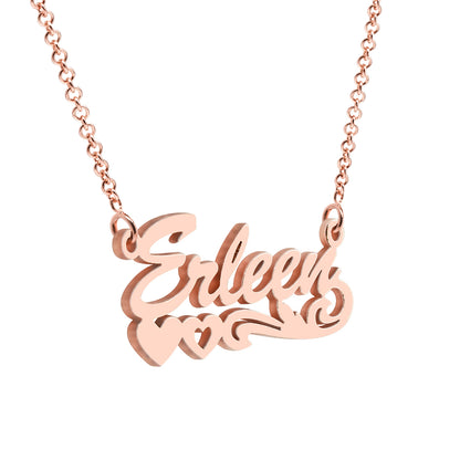 14K Gold Name Plate with Hearts Necklace | High Polish