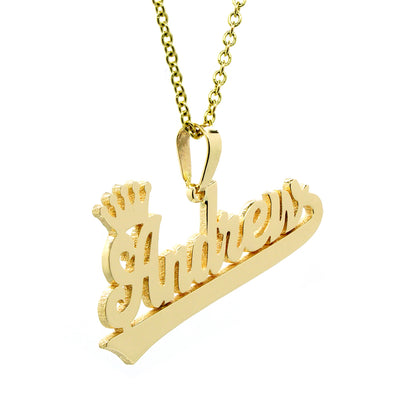 High Polish Name Pendant with Crown. Set in 14K Gold