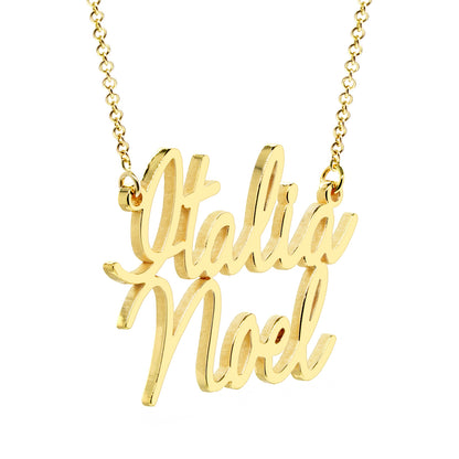 Two Name Script Charm Necklace in 14K Gold