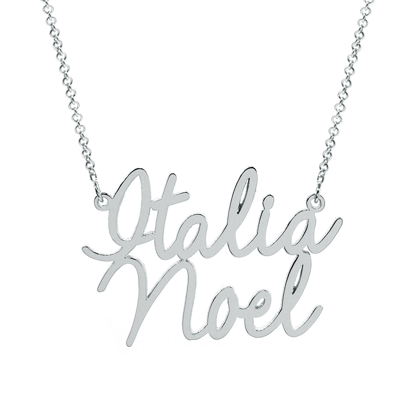 Two Name Script Charm Necklace in 14K Gold