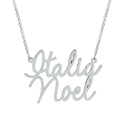 Two Name Script Charm Necklace in 14K Gold