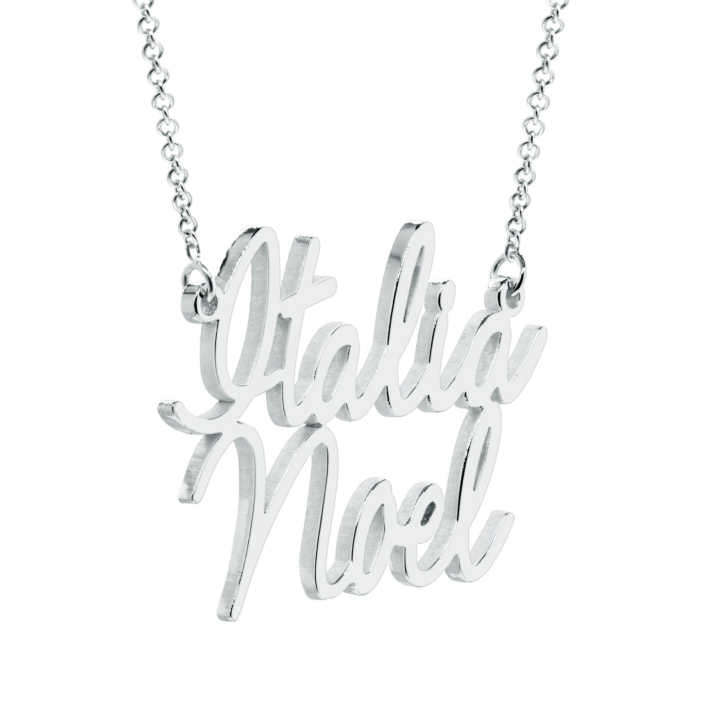 Two Name Script Charm Necklace in 14K Gold