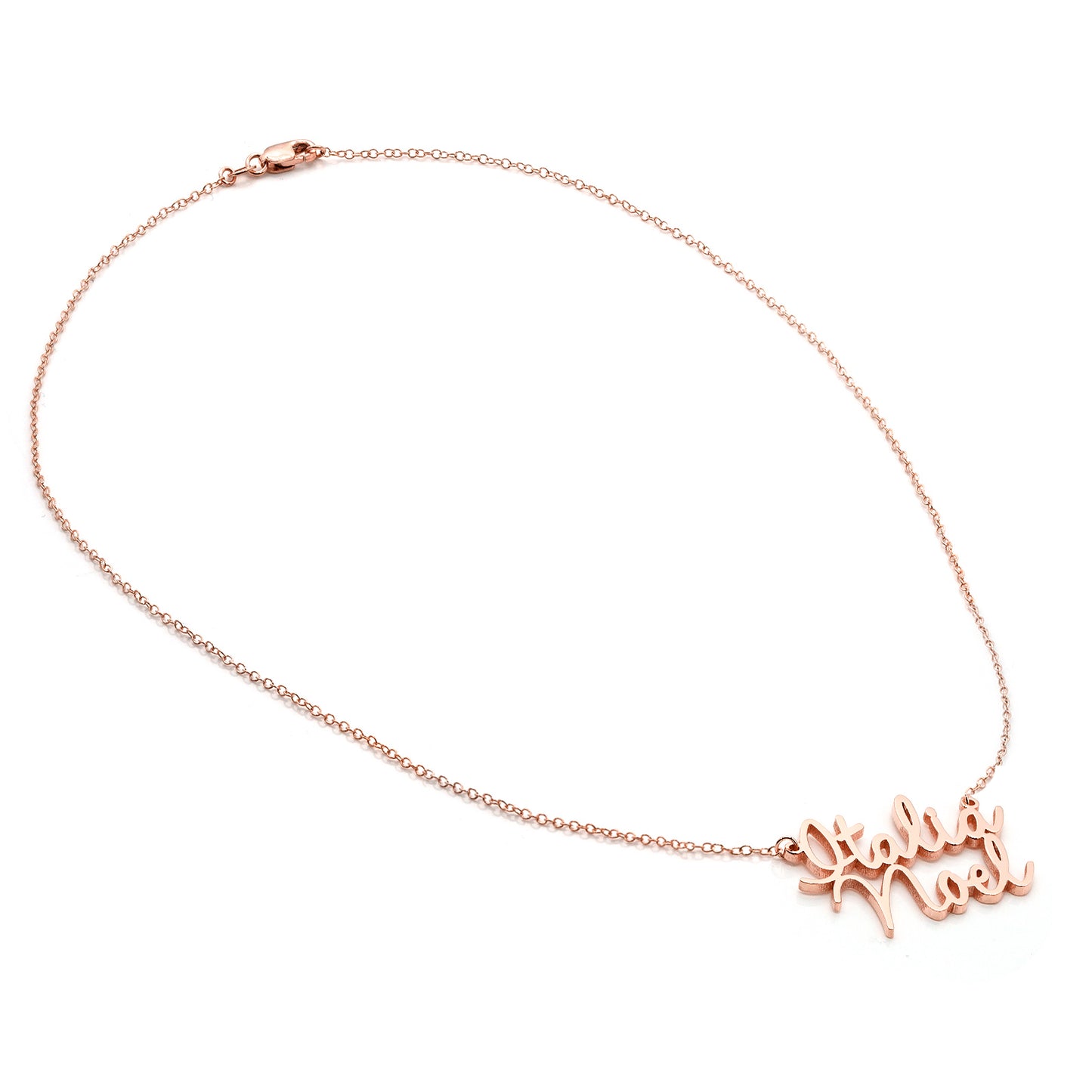 Two Name Script Charm Necklace in 14K Gold