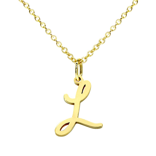 Single Letter Pendant in High Polished 14K Gold