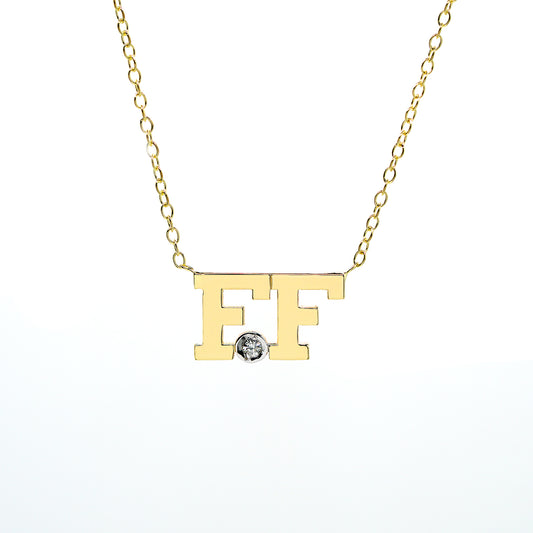 Roman Block Initials in High Polished 14K Gold and a Genuine Diamond In Between