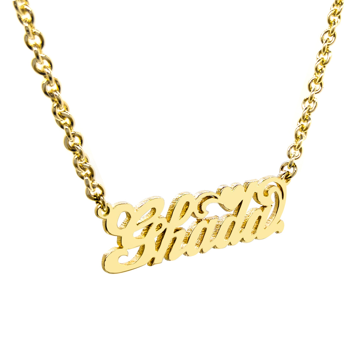 Solid Heart Accented Nameplate Necklace 14K 14K Gold