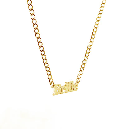 14K Gold Single Layer Nameplate with Curb Chain Necklace