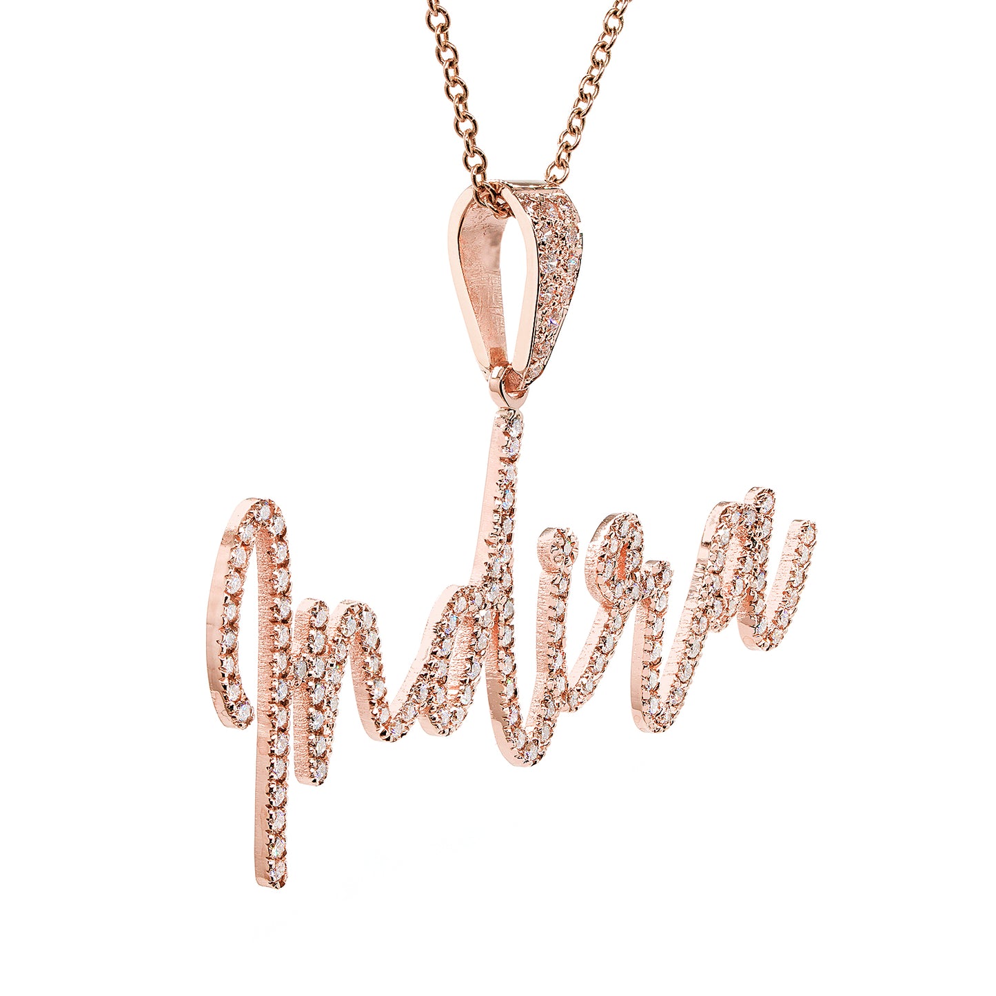 Freestyle Script Name Pendant Charm Covered in Diamonds in 14K Gold