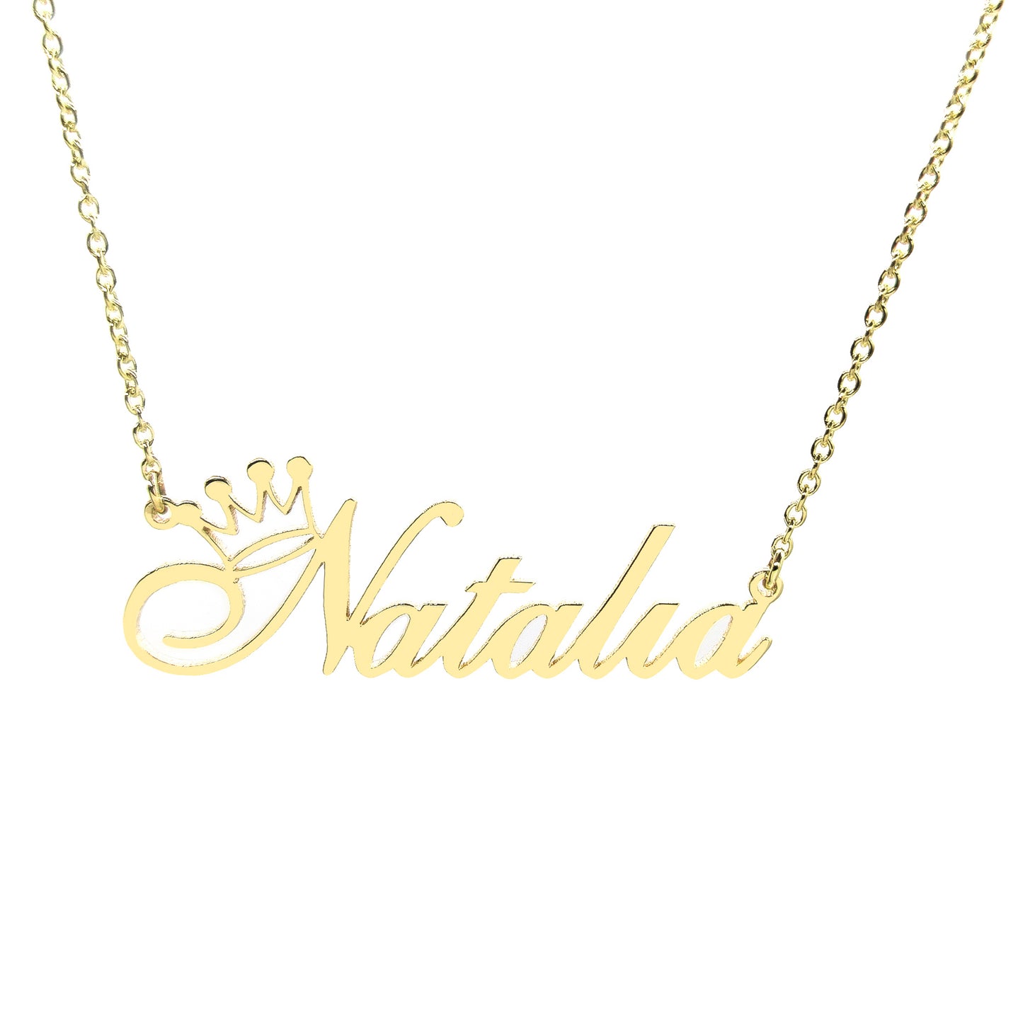 Crowned Name in Fancy Script Pendant Necklace in 14K Gold