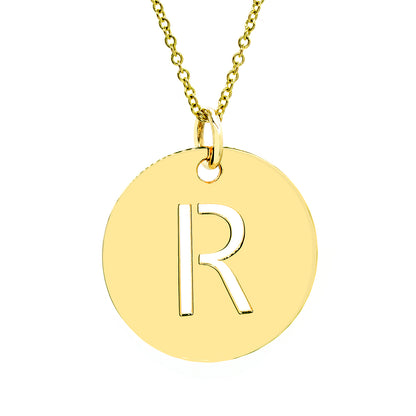 14K Gold Disk with Letter Punched Out Pendant Charm