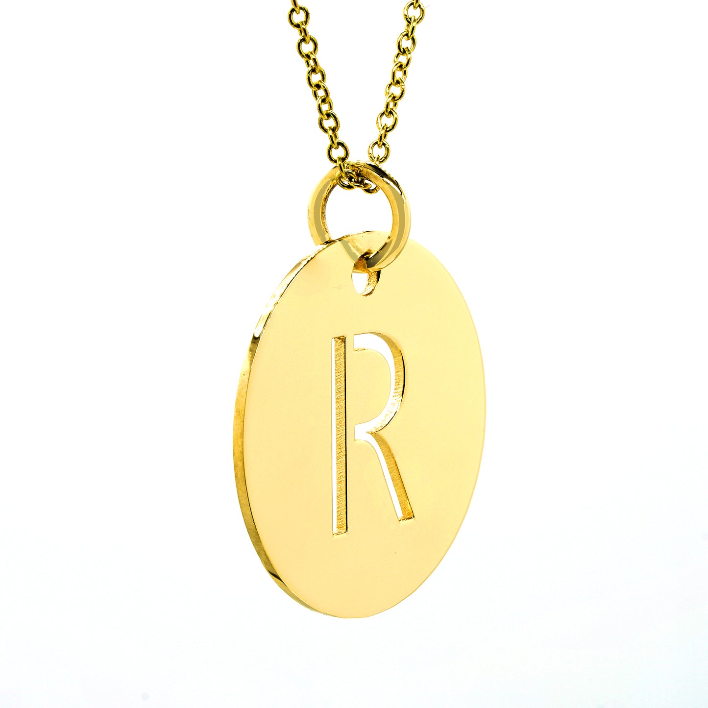 14K Gold Disk with Letter Punched Out Pendant Charm