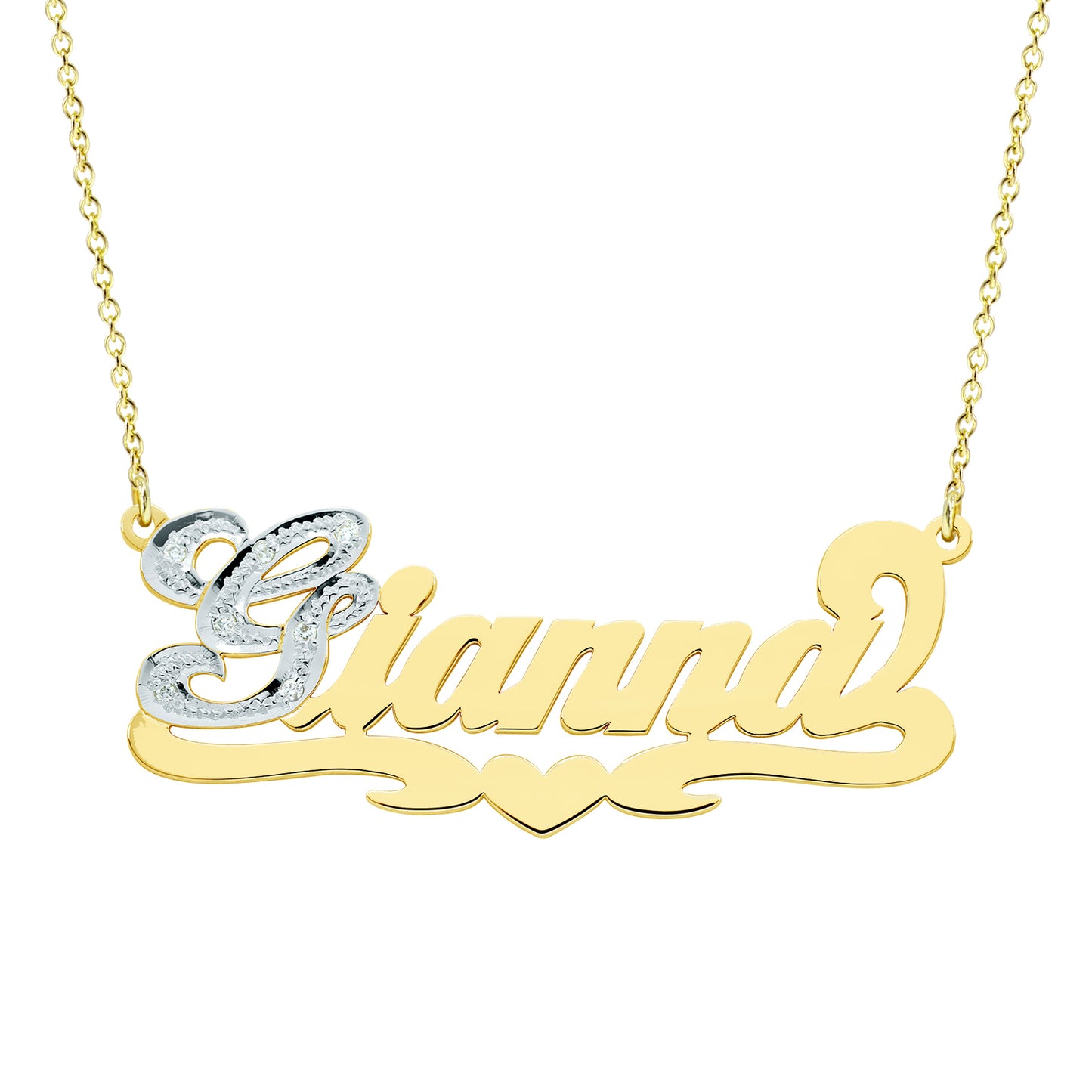 Bespoke 14K Gold Name Necklace with Diamonds on First Letter