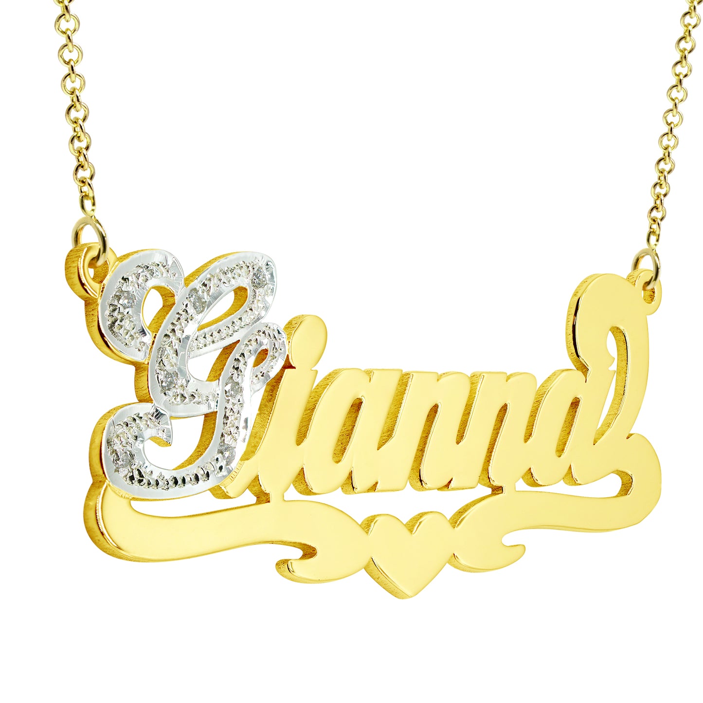 Bespoke 14K Gold Name Necklace with Diamonds on First Letter